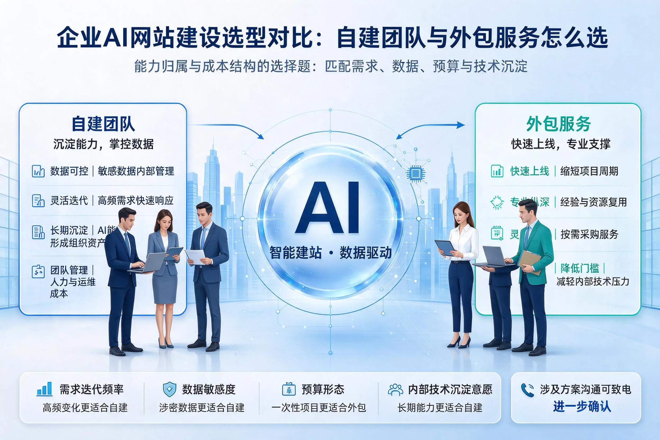 锡林郭勒企业AI网站建设选型对比:自建团队与外包服务怎么选