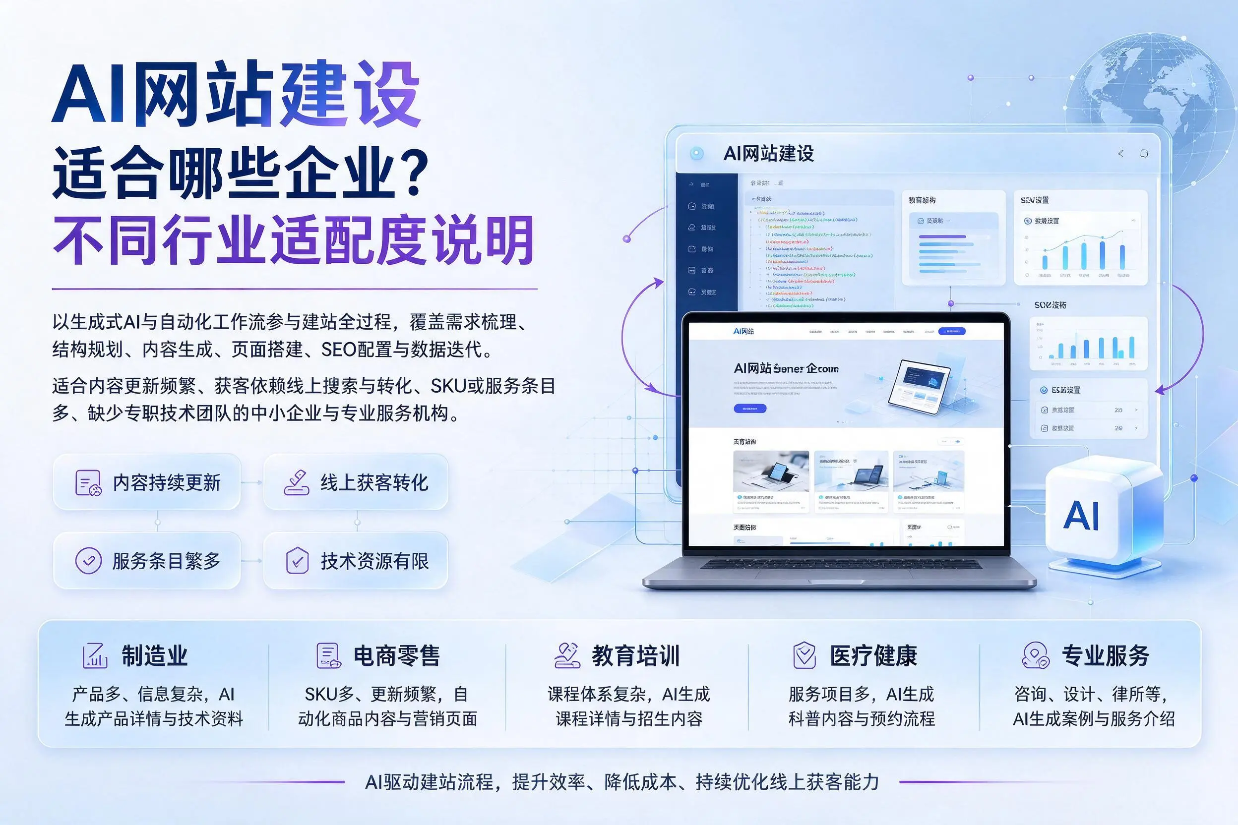 AI网站建设适合哪些企业?锡林郭勒不同行业适配度说明